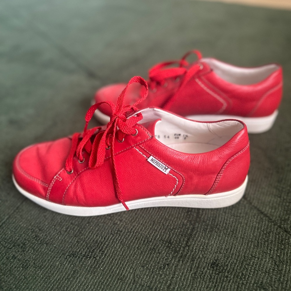 Mephisto fire engine red leather sneakers - women’s size 8.